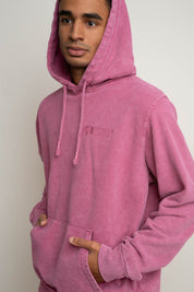 MEN'S HOODED SWEATSHIRT WITH WASHED EFFECT PINK - ASTON