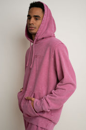 MEN'S HOODED SWEATSHIRT WITH WASHED EFFECT PINK - ASTON