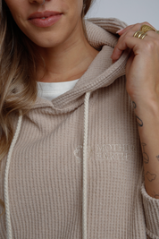 OVERSIZE HOODED KNITTED SWEATSHIRT BEIGE - ELITA