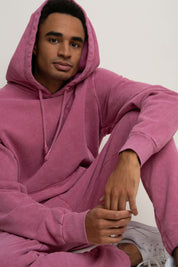 MEN'S HOODED SWEATSHIRT WITH WASHED EFFECT PINK - ASTON