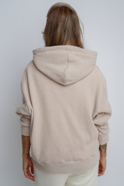 OVERSIZE HOODED KNITTED SWEATSHIRT BEIGE - ELITA