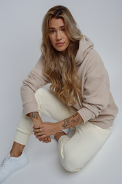 OVERSIZE HOODED KNITTED SWEATSHIRT BEIGE - ELITA