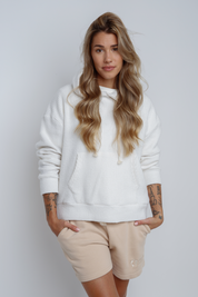 ECRU KNITTED OVERSIZE HOODED SWEATSHIRT - ELITA