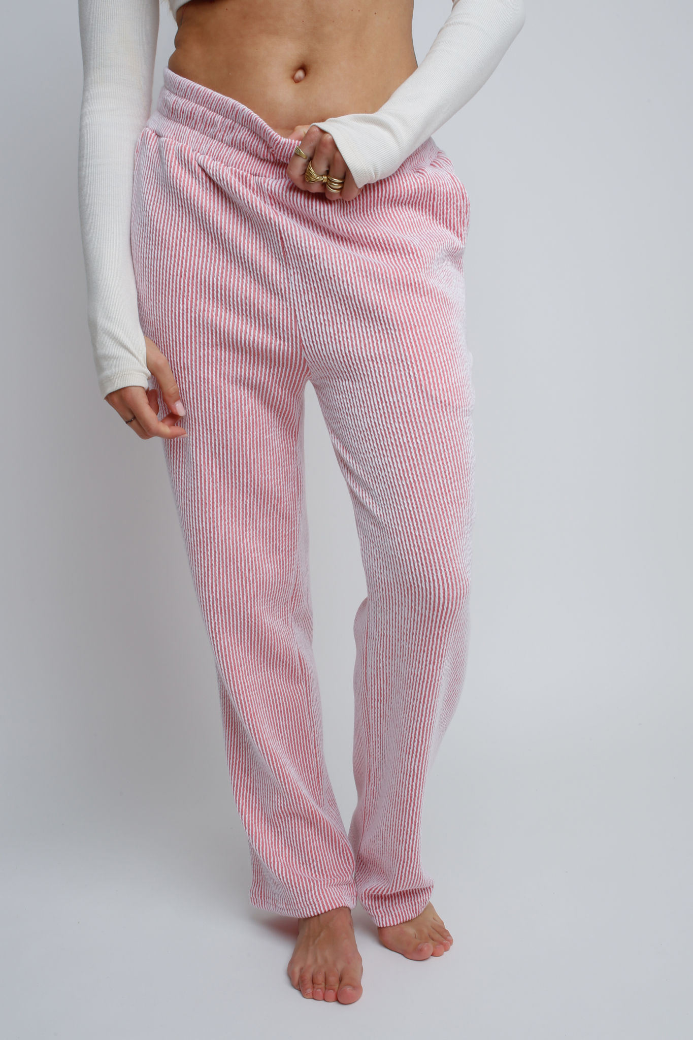 PINK STRIPED STRAIGHT CUT TROUSERS - DENIZ