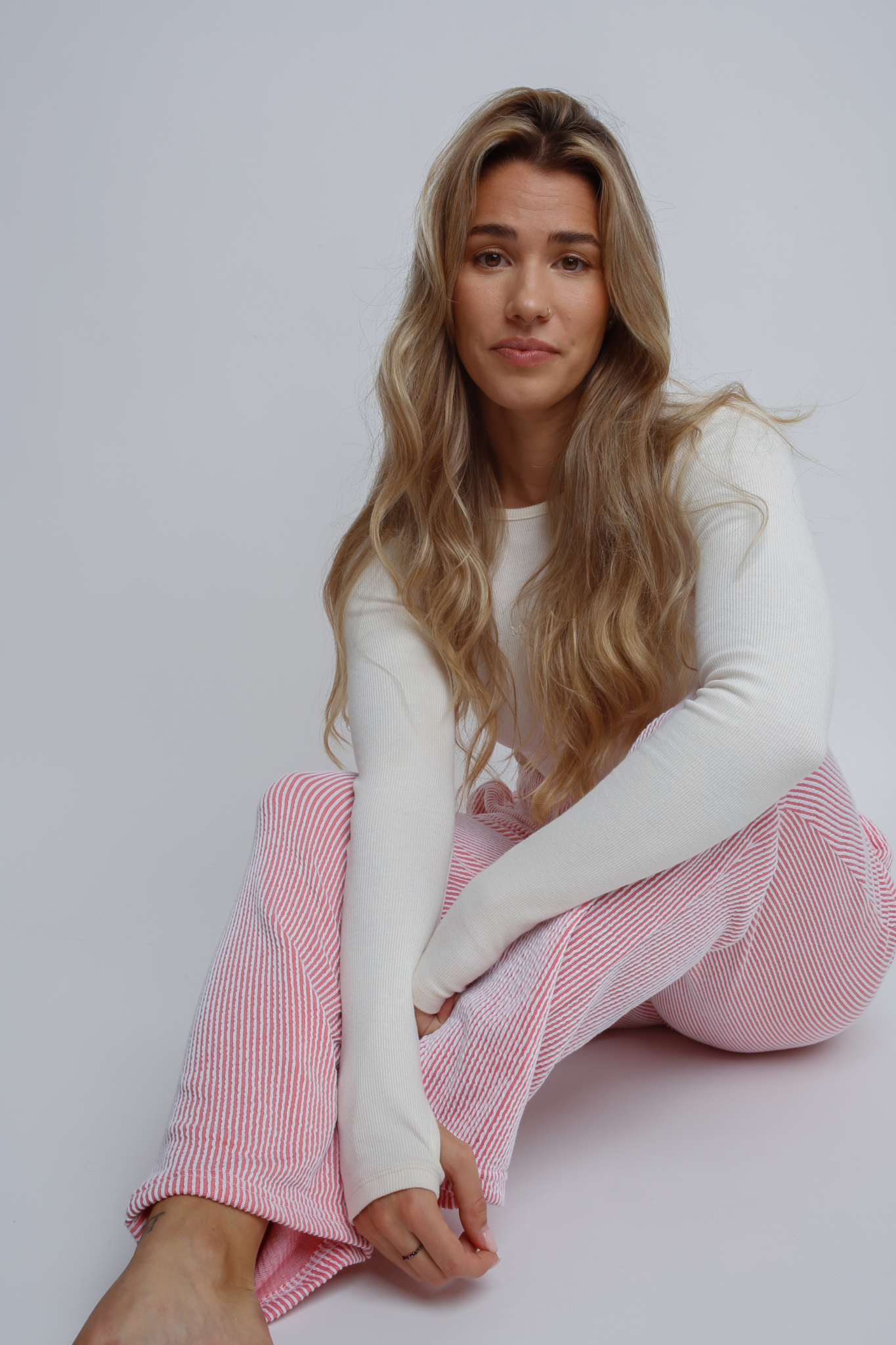 PINK STRIPED STRAIGHT CUT TROUSERS - DENIZ