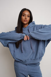 BLUZA Z KAPTUREM OVERSIZE NIEBIESKA - MAUPITI