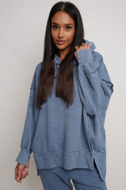 OVERSIZED SWEATSHIRT WITH WASHED EFFECT BLUE - HOLA