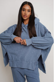 OVERSIZED SWEATSHIRT WITH WASHED EFFECT BLUE - HOLA