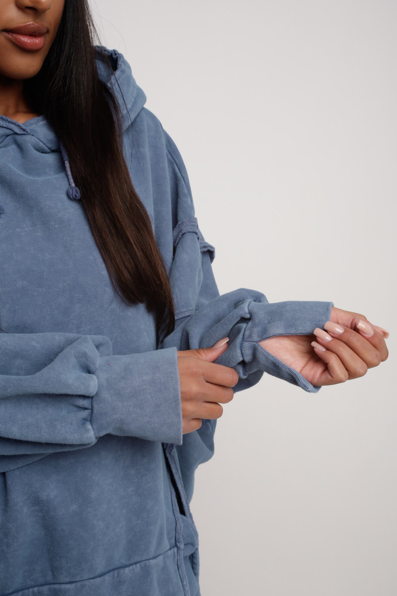 OVERSIZED SWEATSHIRT WITH WASHED EFFECT BLUE - HOLA