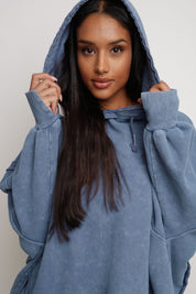 OVERSIZED SWEATSHIRT WITH WASHED EFFECT BLUE - HOLA