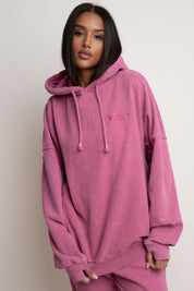 OVERSIZE HOODED SWEATSHIRT WITH WASHED EFFECT PINK - EGERIA