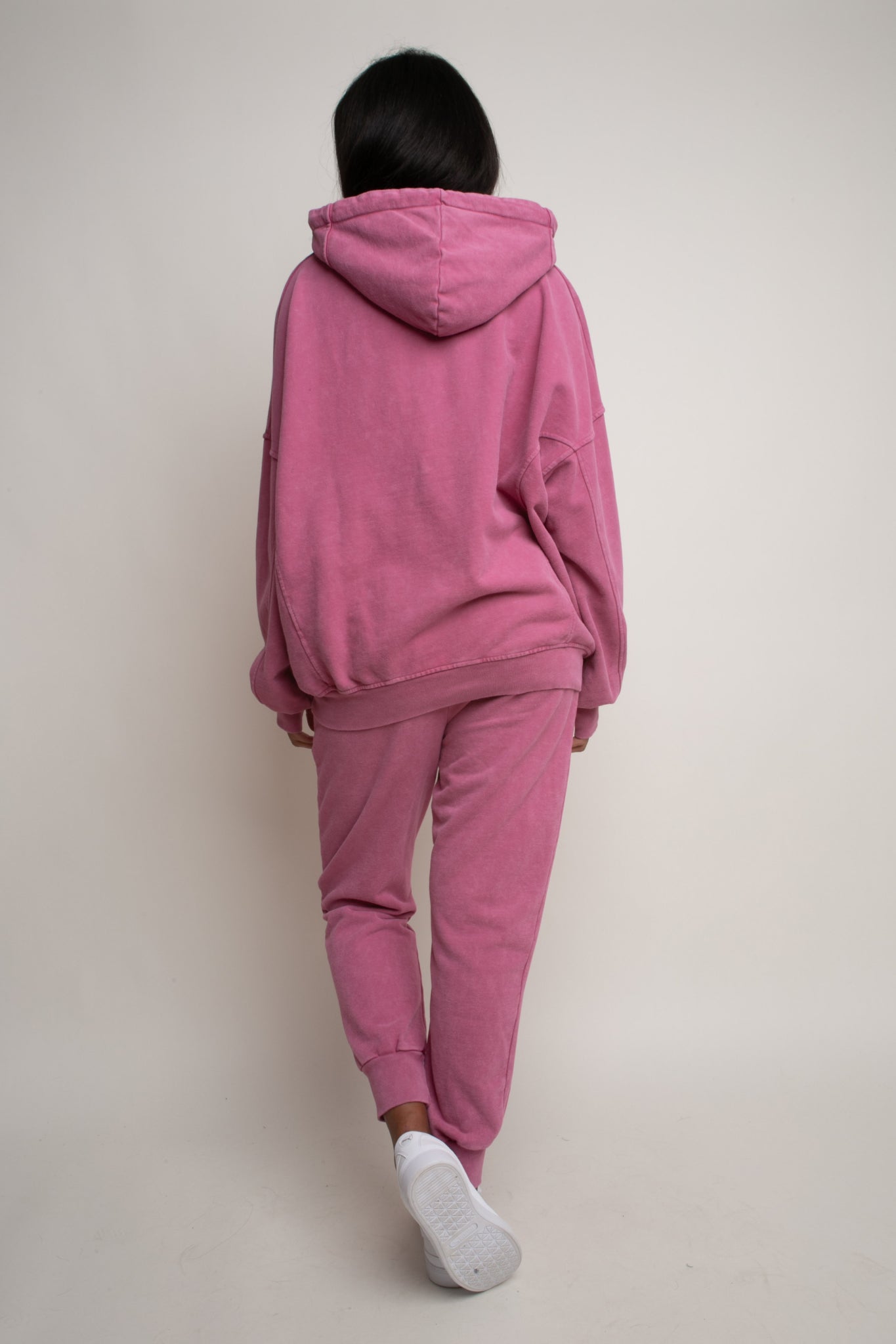 OVERSIZE HOODED SWEATSHIRT WITH WASHED EFFECT PINK - EGERIA