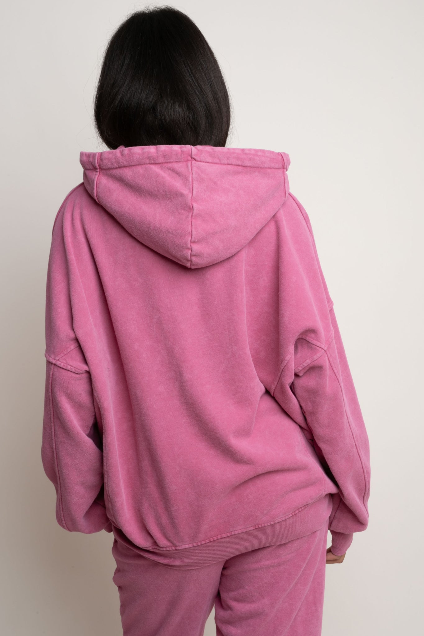 OVERSIZE HOODED SWEATSHIRT WITH WASHED EFFECT PINK - EGERIA