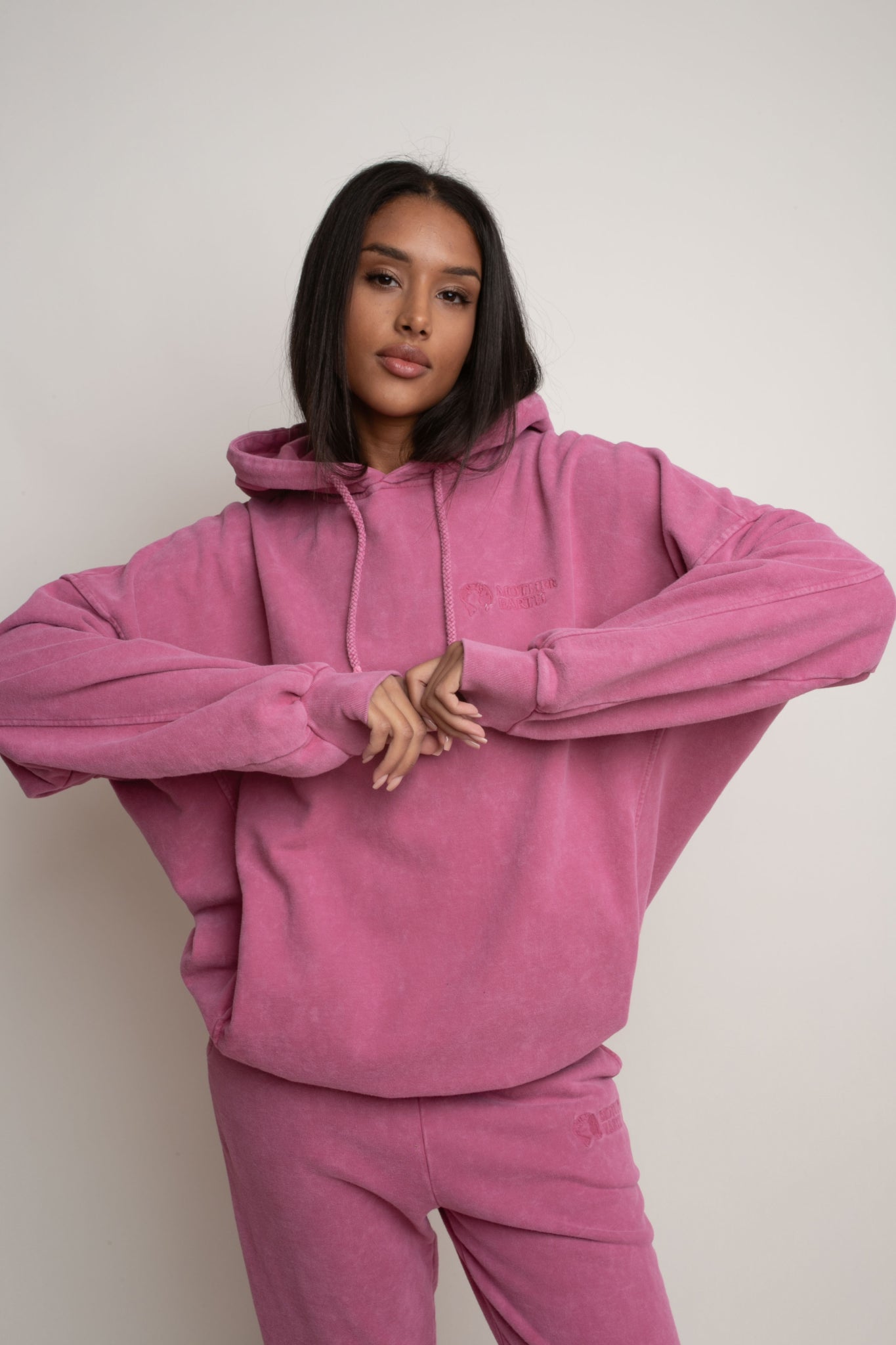 OVERSIZE HOODED SWEATSHIRT WITH WASHED EFFECT PINK - EGERIA