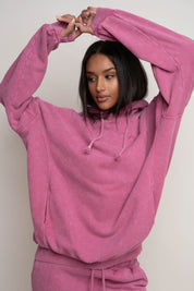 OVERSIZE HOODED SWEATSHIRT WITH WASHED EFFECT PINK - EGERIA