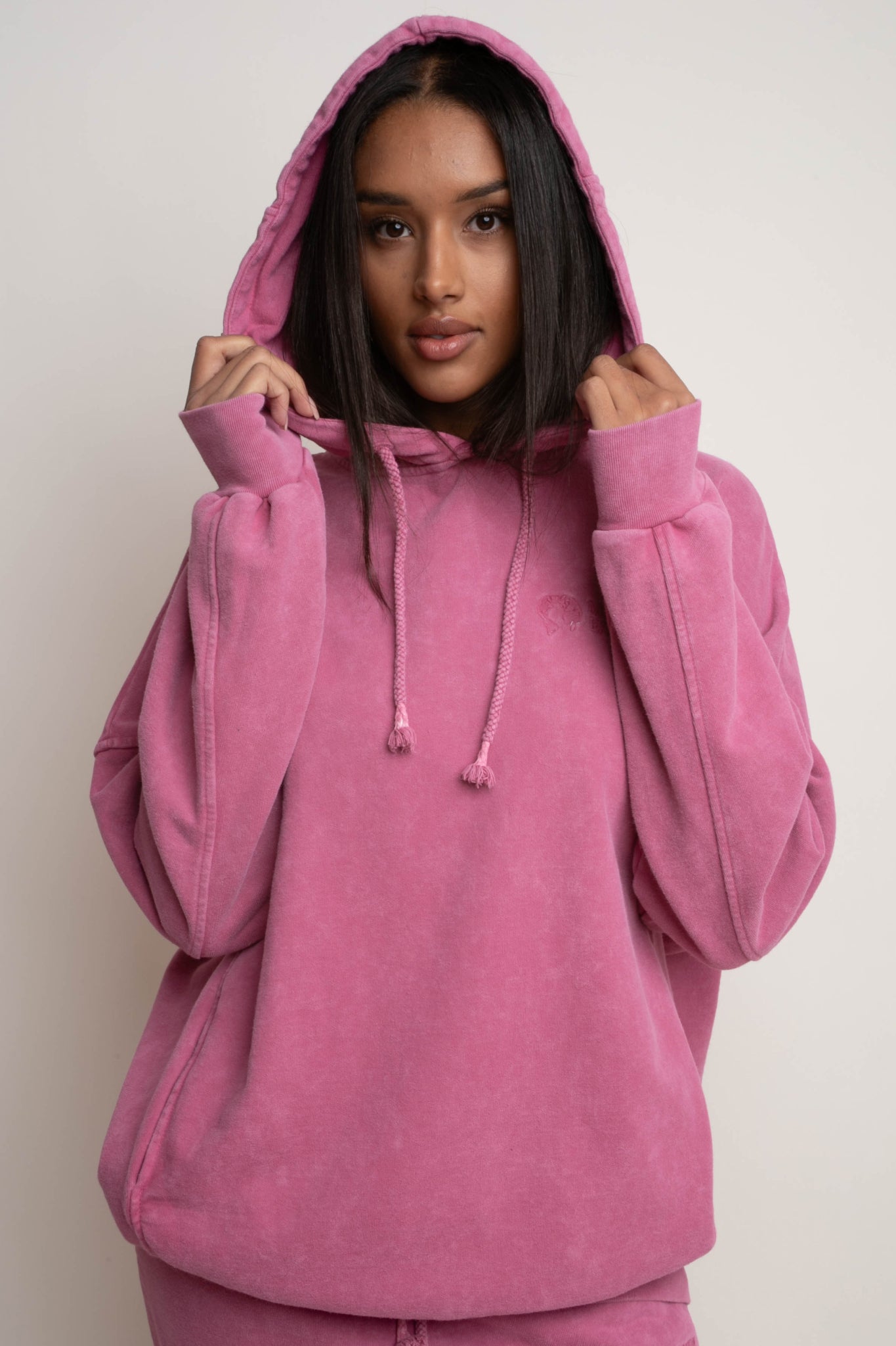 OVERSIZE HOODED SWEATSHIRT WITH WASHED EFFECT PINK - EGERIA