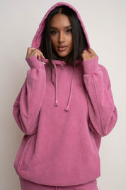 OVERSIZE HOODED SWEATSHIRT WITH WASHED EFFECT PINK - EGERIA