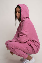 OVERSIZE HOODED SWEATSHIRT WITH WASHED EFFECT PINK - EGERIA