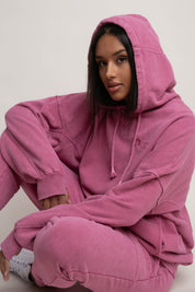 OVERSIZE HOODED SWEATSHIRT WITH WASHED EFFECT PINK - EGERIA