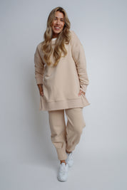 LONG SWEATSHIRT WITH SLOTS ON THE SIDES BEIGE - ISLANDIA