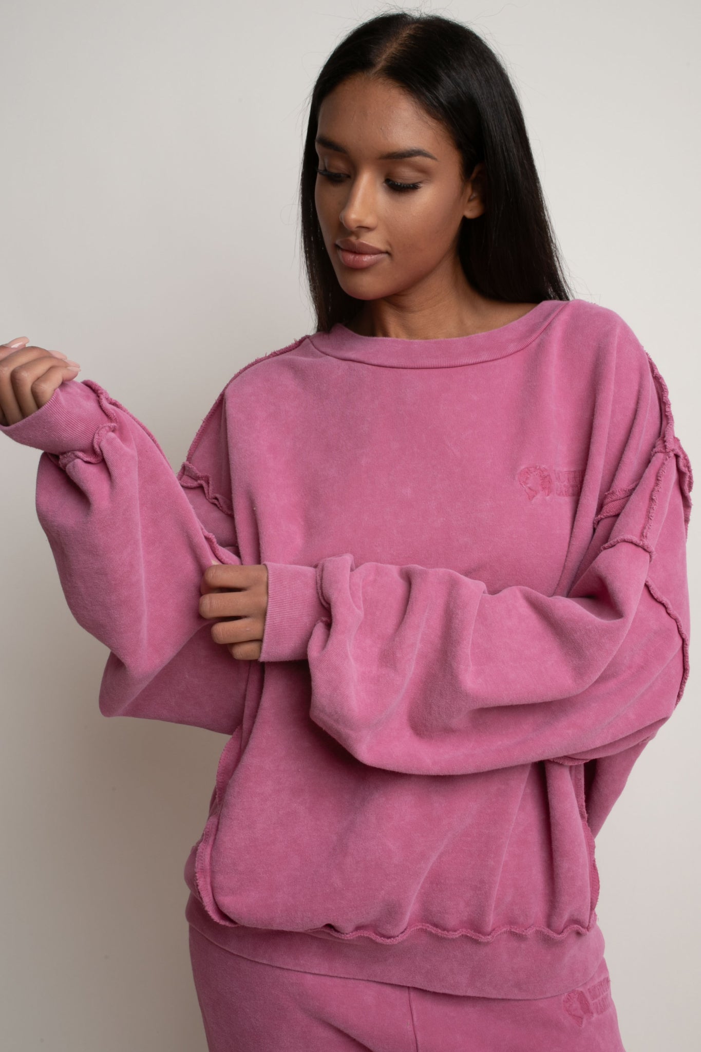 PINK WASHED EFFECT CREWNECK SWEATSHIRT - NUKU