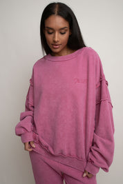 PINK WASHED EFFECT CREWNECK SWEATSHIRT - NUKU