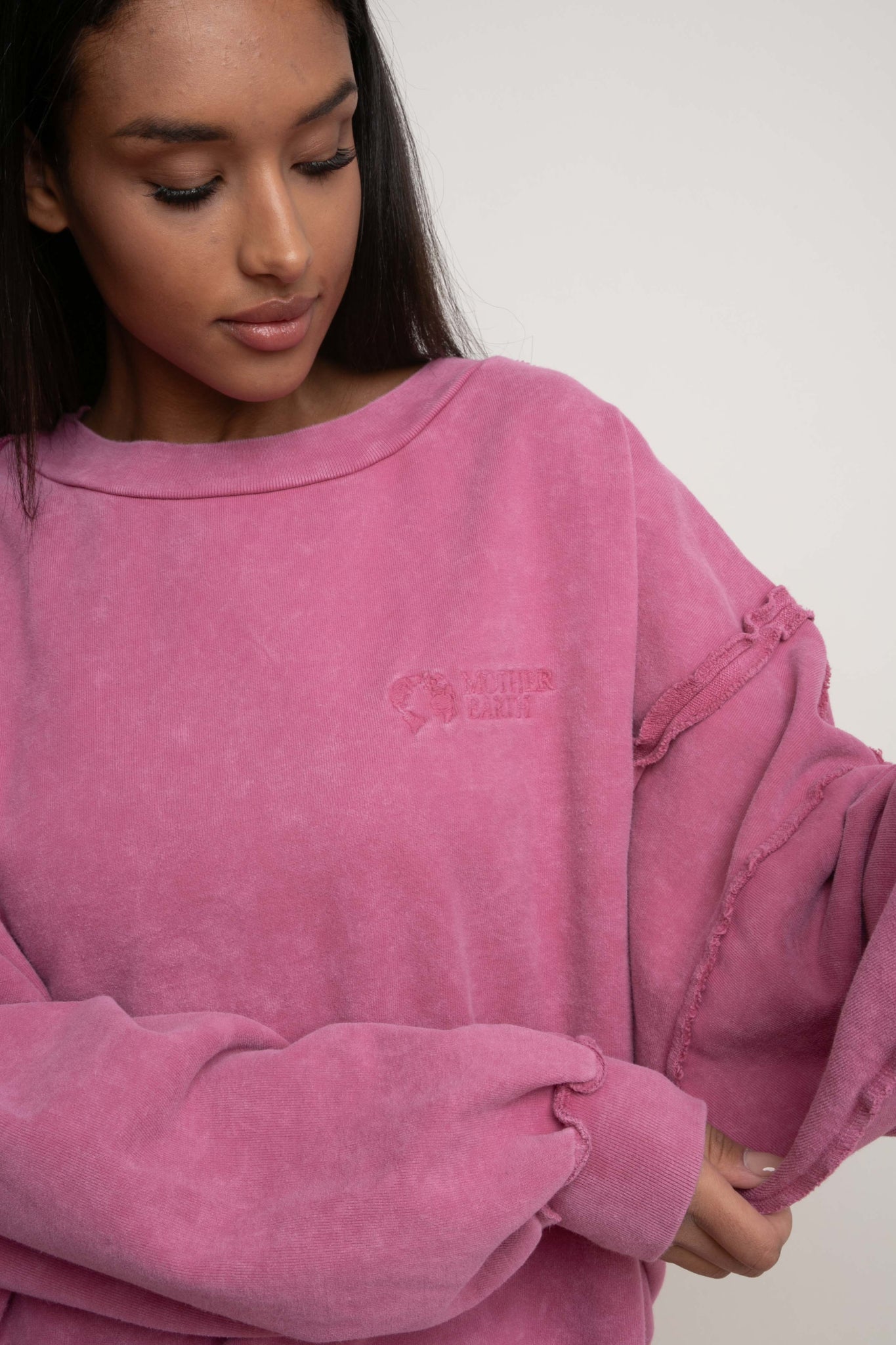 PINK WASHED EFFECT CREWNECK SWEATSHIRT - NUKU