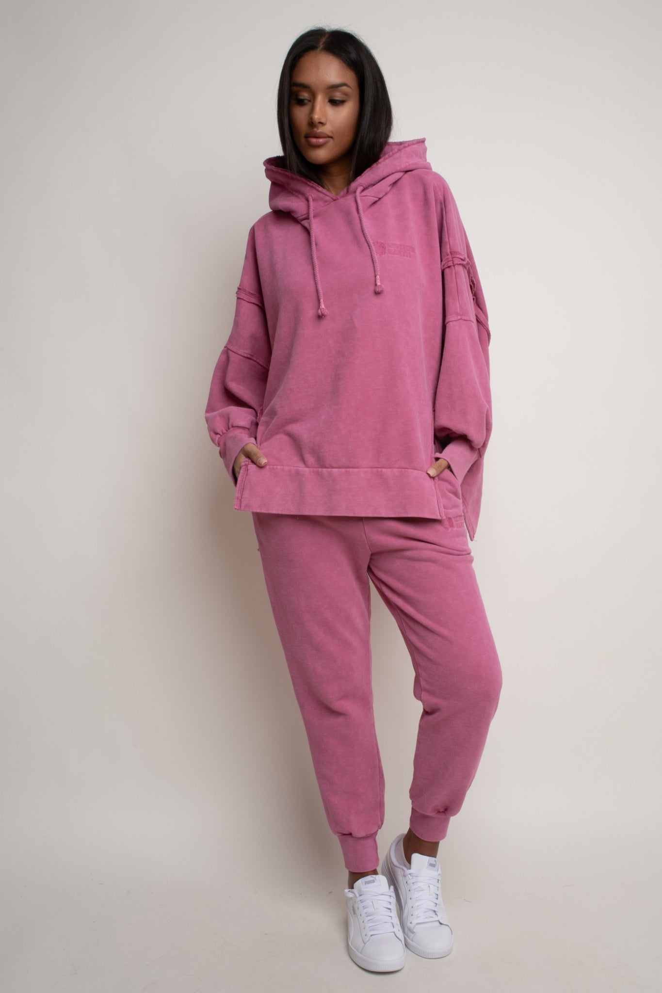 OVERSIZED SWEATSHIRT WITH WASHED EFFECT PINK - HOLA