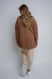 LONG SWEATSHIRT WITH SLOTS ON THE SIDES, DARK BROWN - ISLANDIA