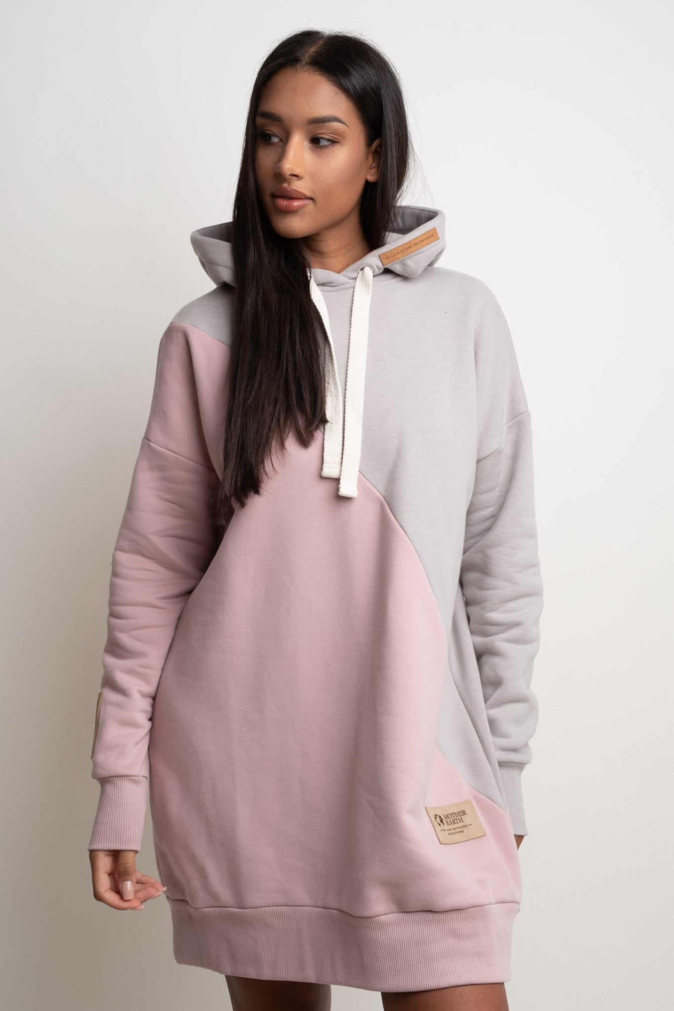 LONG OVERSIZE HOODED SWEATSHIRT LIGHT PINK - SALAMINA