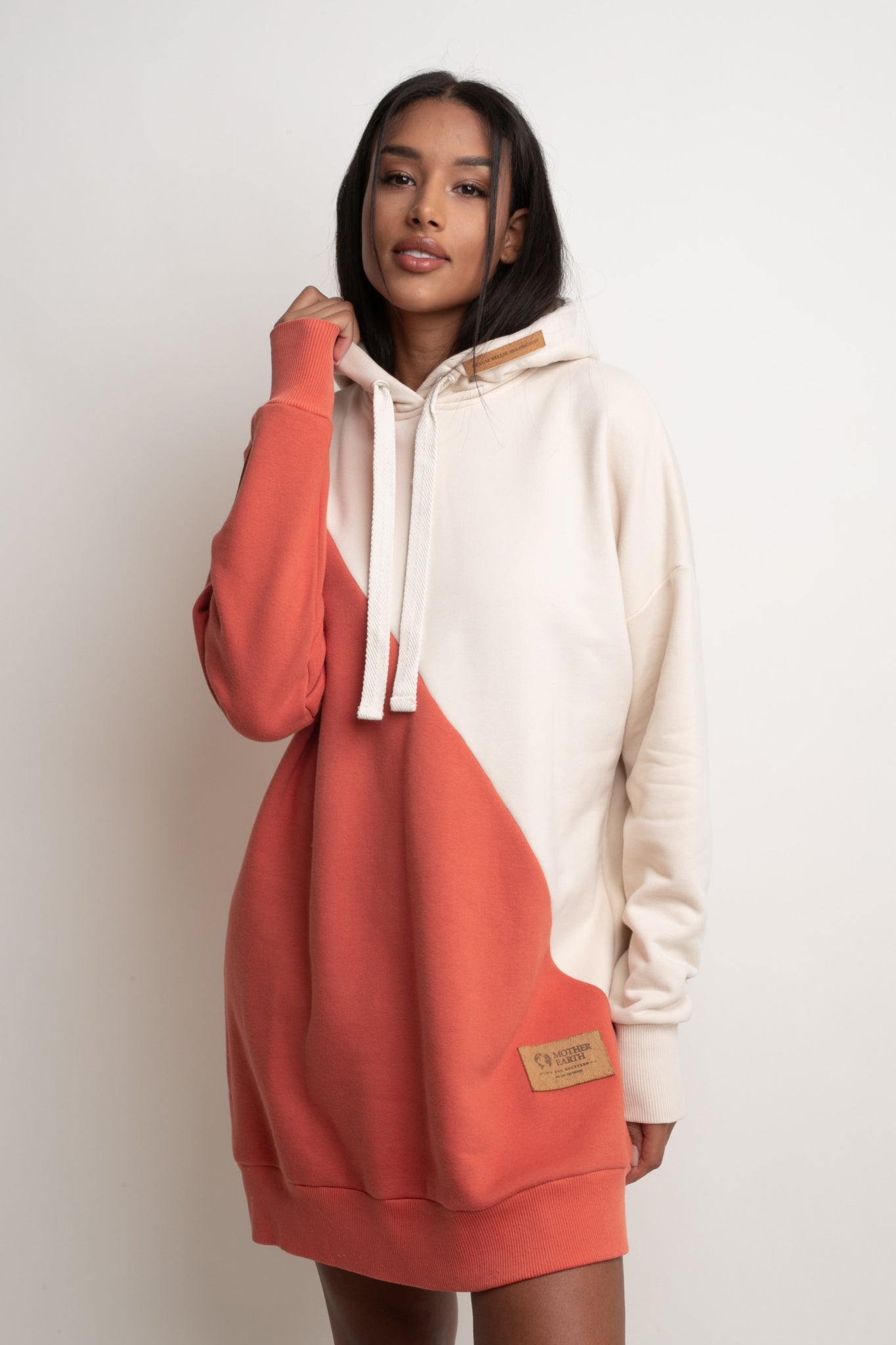 SALAMINA - LONG OVERSIZE HOODED SWEATSHIRT ORANGE