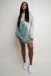 SALAMINA - LONG OVERSIZE TURQUOISE HOODED SWEATSHIRT