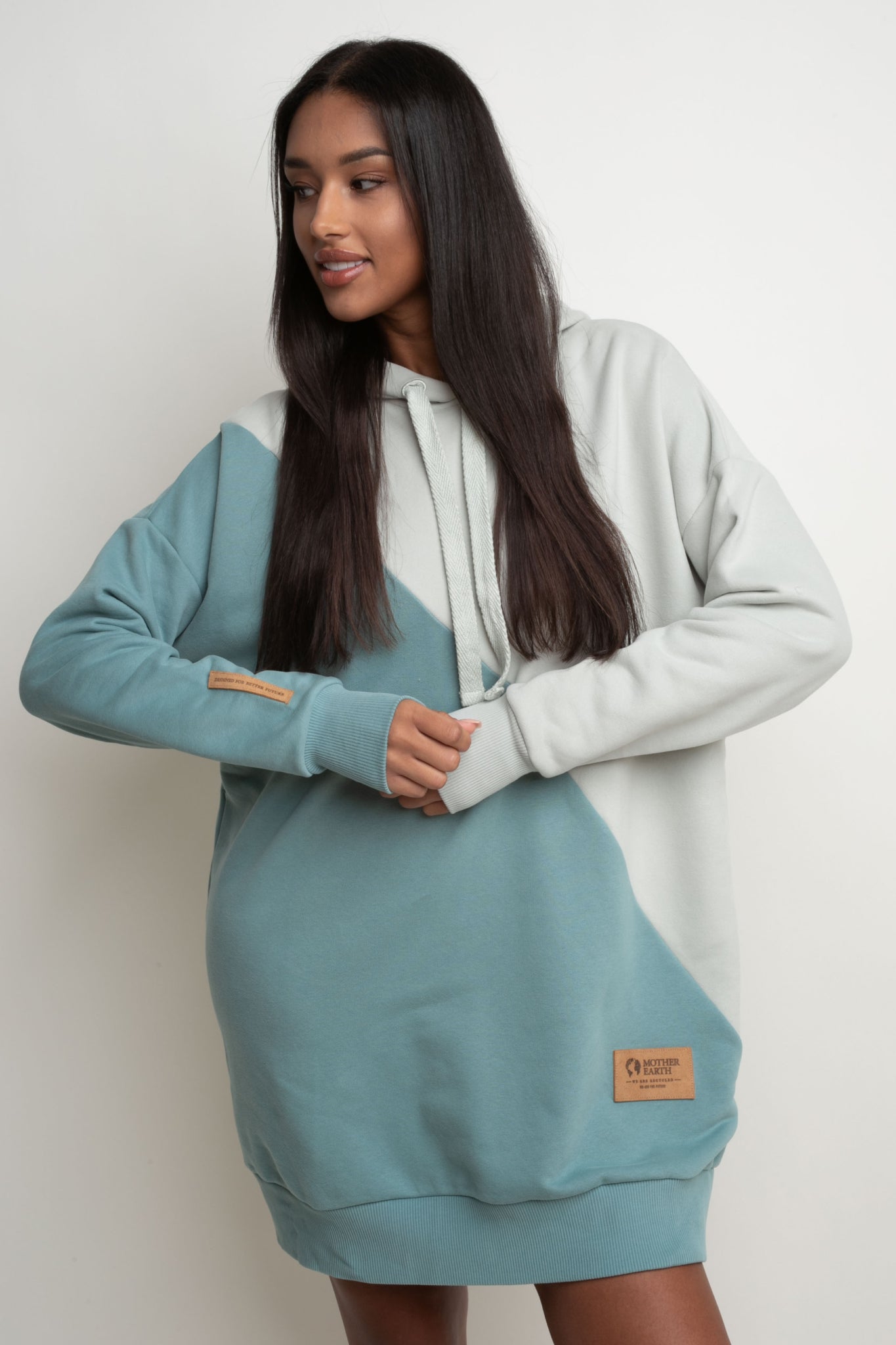 SALAMINA - LONG OVERSIZE TURQUOISE HOODED SWEATSHIRT