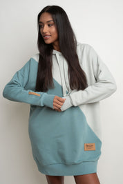 SALAMINA - LONG OVERSIZE TURQUOISE HOODED SWEATSHIRT