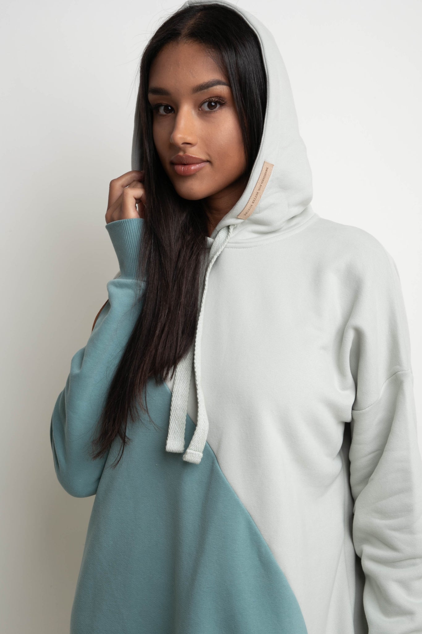 SALAMINA - LONG OVERSIZE TURQUOISE HOODED SWEATSHIRT