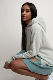 SALAMINA - LONG OVERSIZE TURQUOISE HOODED SWEATSHIRT