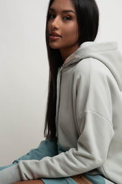 SALAMINA - LONG OVERSIZE TURQUOISE HOODED SWEATSHIRT