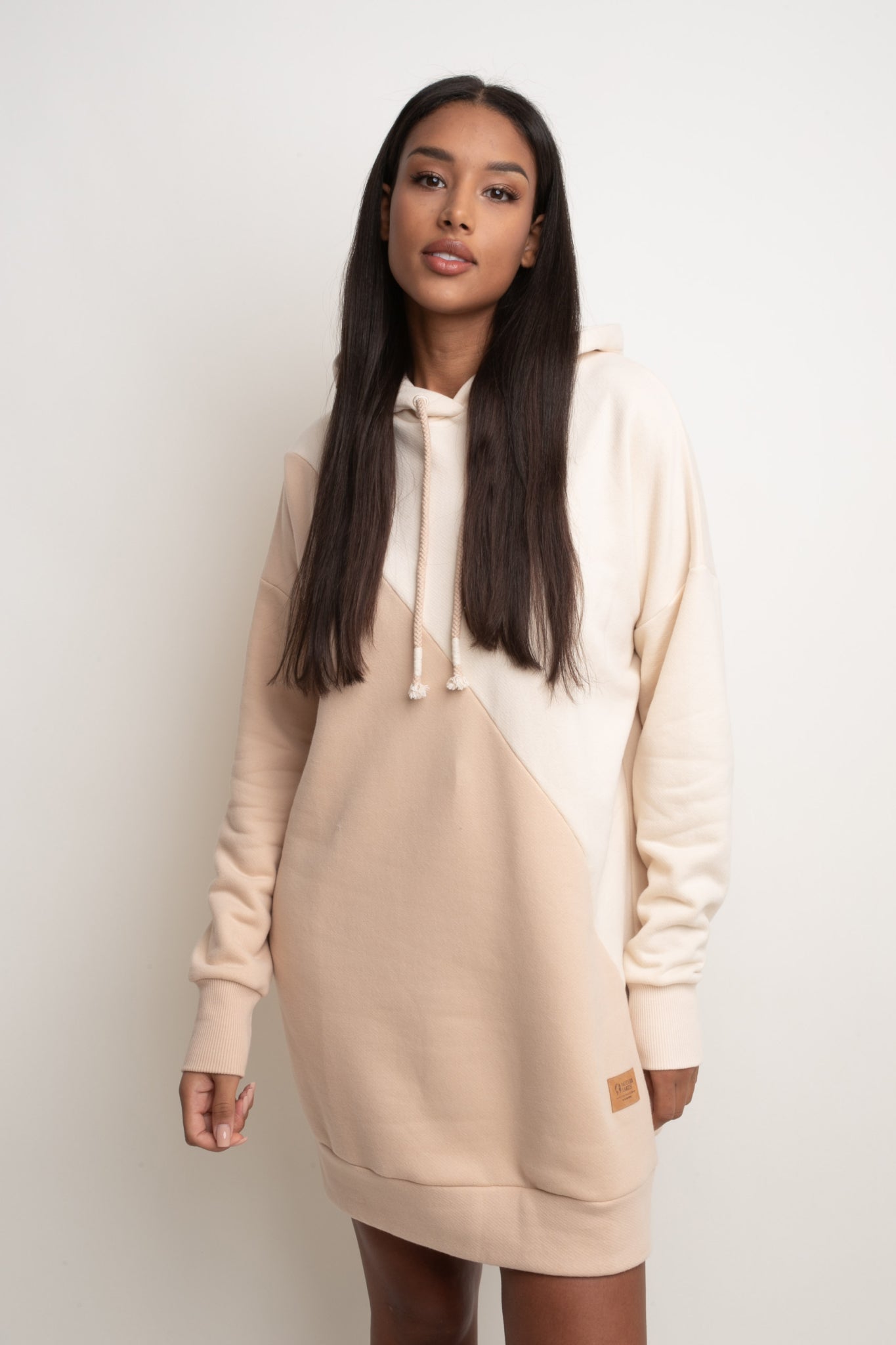 SALAMINA - LONG OVERSIZE HOODED SWEATSHIRT SANDY