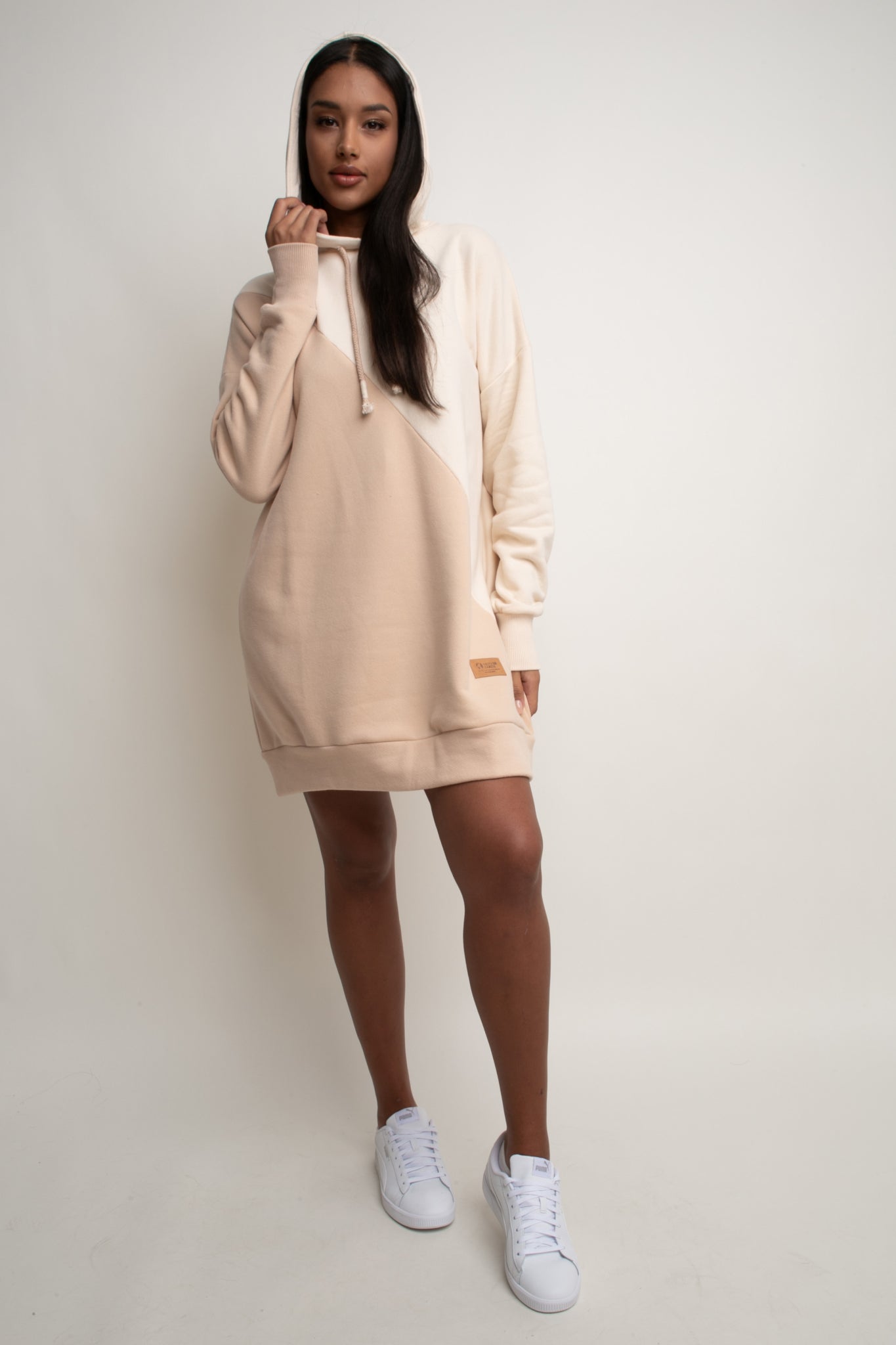 SALAMINA - LONG OVERSIZE HOODED SWEATSHIRT SANDY