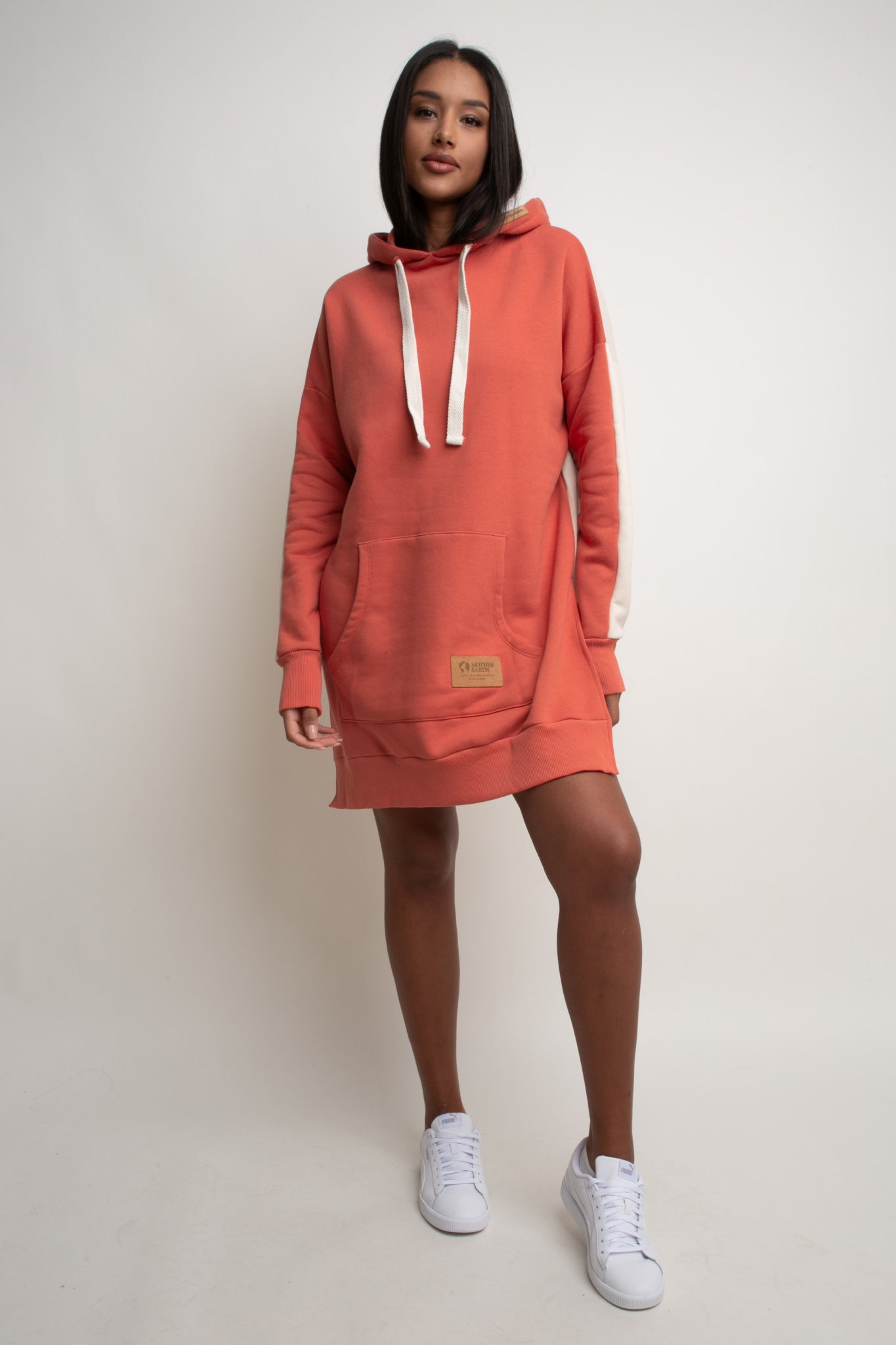 LONG HOODED SWEATSHIRT ORANGE-CREAM - SIKOKU