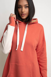 LONG HOODED SWEATSHIRT ORANGE-CREAM - SIKOKU