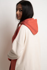 LONG HOODED SWEATSHIRT ORANGE-CREAM - SIKOKU