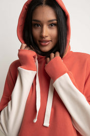 LONG HOODED SWEATSHIRT ORANGE-CREAM - SIKOKU