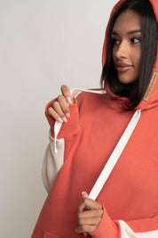 LONG HOODED SWEATSHIRT ORANGE-CREAM - SIKOKU