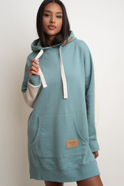 LONG HOODED SWEATSHIRT TURQUOISE ECRU - SIKOKU