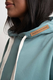 LONG HOODED SWEATSHIRT TURQUOISE ECRU - SIKOKU