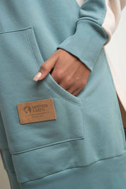 LONG HOODED SWEATSHIRT TURQUOISE ECRU - SIKOKU