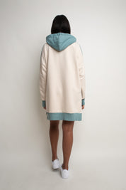 LONG HOODED SWEATSHIRT TURQUOISE ECRU - SIKOKU