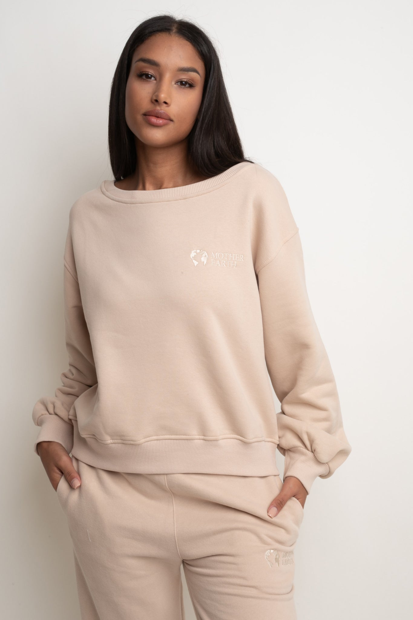 BLUZA TYPU CREWNECK BEŻOWA - COMINO