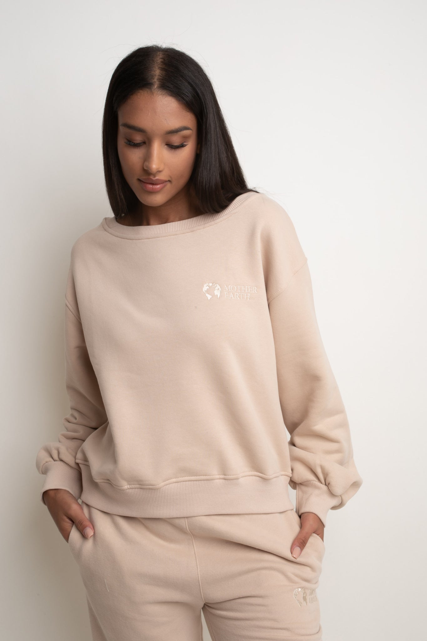 BLUZA TYPU CREWNECK BEŻOWA - COMINO